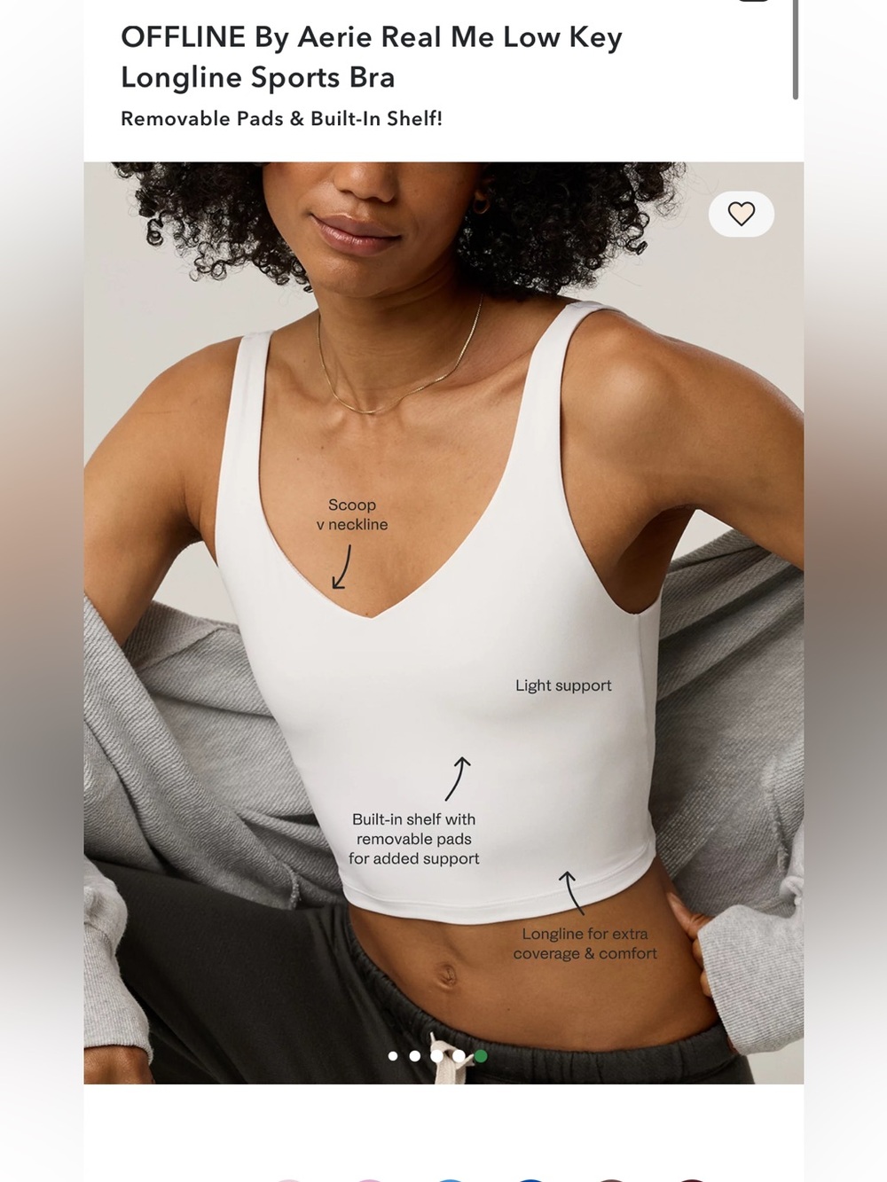 Women's White Longline Scoop V Crop Tank - Built-In Shelf